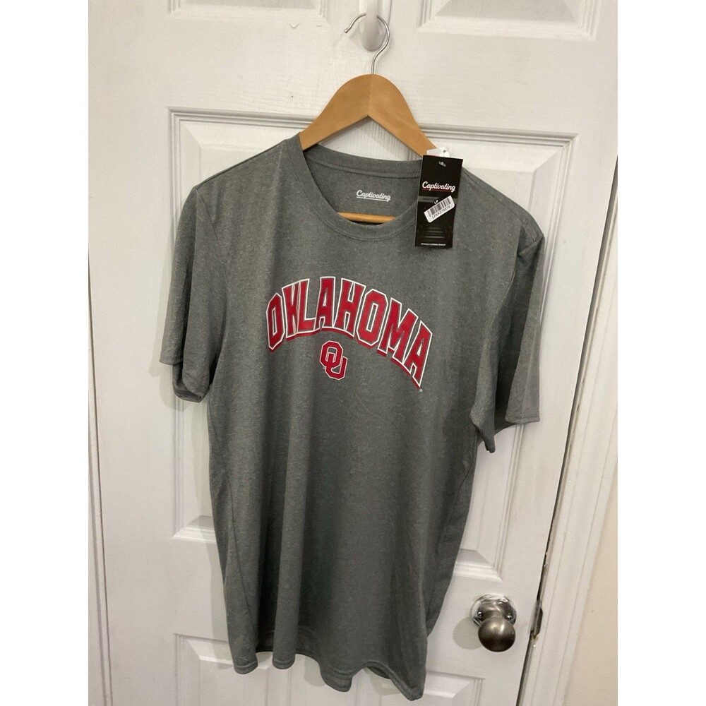 Oklahoma Sooners Shirt Mens Medium Performance Gray Logo Captivating